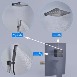 SHAMANDA Brass Rainfall Shower System, Luxuly Bathroom Shower Faucet Combo Set Matte Black (Including Rough-In Valve Body and Trim), L7001-7