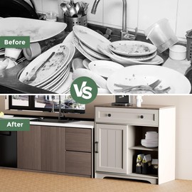 Algglobuy Buffet Cabinet, Coffee Bar Cabinet with a Drawer, Modern Kitchen Storage Cabinet with Adjustable Shelf, Sideboard Storage with Sliding Door, Gray