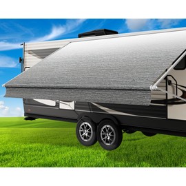 Glamful RV Awning Fabric Replacement,18.5oz Heavy-Duty Vinyl Camper Awning Replacement,RV Canopy Replacement,Trailer Awning Universal for Camper Travel Trailers,Gray Fade-13'(Fabric 12'2")