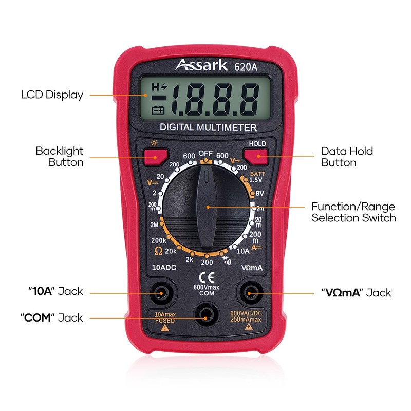 Digital Multimeter Voltage Tester, Assark 2000 Counts Multimeter Measure AC