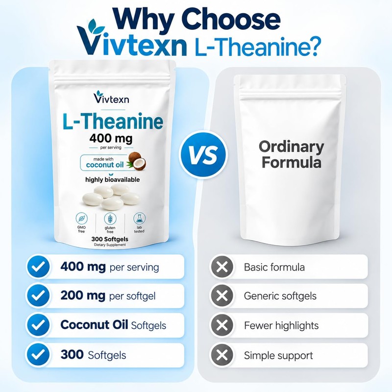 L-Theanine 400mg Supplement, 300 Softgels, L Theanine Softgels for Calm