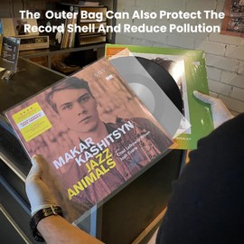 QUOTRE Pack of 100 12 Inch Record Inner Sleeves + Antistatic Outer Pocket for LP Records, Rounding Record Sleeves, Transparent LP Inner Sleeves, 308 mm x 308 mm, 328 mm x 328 mm