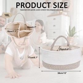 Organizador de pañales，Cesta para cambiar pañales portátil con divisor removible para pañales, toallitas húmedas, juguetes, biberones de Cesta tejida artificia