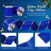 2 Rolls 20 Yards Christmas Wired Ribbons Blue Glitter Ribbon