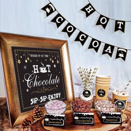 Hot Cocoa Bar Kit Hot Chocolate Bar Supplies Toppings Labels Cup Tags Stickers for Wintertime Holiday Christmas Party New Year Party Birthday Party