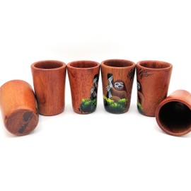 Kal Crafts - Wooden Tequila Shot Glass - Hand Painted with Costa Rican Rainforest Sloth Design - 1.5 oz fl or 45 mL (Sloth)
