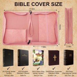 Tiltol Pink Bible Cover Case for Women Girls,Premium Bible Case,Leather Cover with Handles and Detachable Wristband,Large Tote for Bible Study,Communion,Gifts for Women Girls