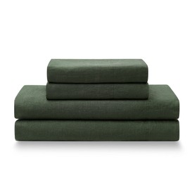 YnM French Linen Sheet Set - Cozy, Skin-Friendly, and Eco-Friendly Pure French Linen Sheets Collection, 4-Piece Set Includes Flat Sheet, Fitted Sheet, and 2 Pillowcases – California King, Army Green