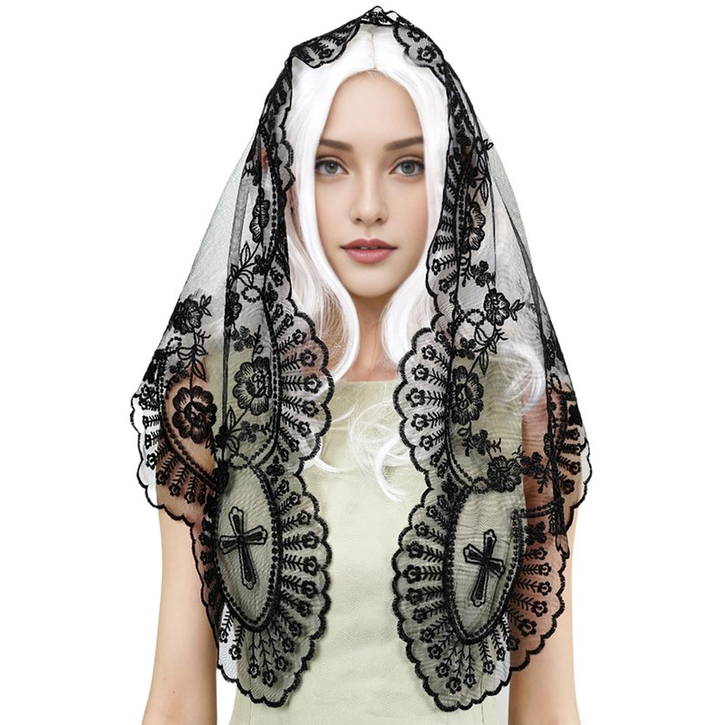 VELUTHERINE Chapel Veils Catholic Mass Mantilla Veil - Black Veil