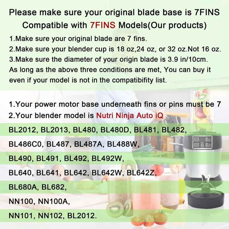 Replacement 24oz Blender Cups with Lid for Ninja, 7 Fins