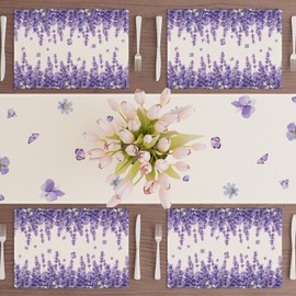 XCHI Watercolor Lavender Butterfly Spring Placemats Set of 4 Summer Table Mats for Party Home Kitchen Dining Table Decorations 12x18 Inch