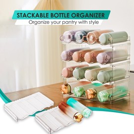 Prixure Stackable Water Bottle Organizer for Cabinet, 4 Layer Water Bottle Holder for Fridge Pantry Cabinet & Storage, Tumbler Mug Cup Organizer for kitchen Cabinets, Hold 16 Bottles