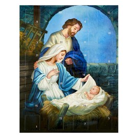 Mary and Joseph Nativity Scene Advent Calendar, Countdown to Christmas Pull Tab Activity, Interactive Holiday Home Decoration, 11 Inches