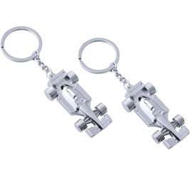 Silver Racing Car Keyring, 2 Pcs Sport Keyring KeyChain, Metal Car Keyring Accessories, Perfect Fathers Day, Birthday, Christmas for Fans of Racing, Key Ring Accessory Formula 1 Gifts for Boy or Men