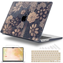 Lepeoac for MacBook Pro 16 inch Case 2021 2022 2023 2024 Release A3186 A3403 M4 A2991 M3 A2780 M2 A2485 M1 Pro/Max, Hard Shell Case with Screen Protector & Keyboard Cover, Spring Floral
