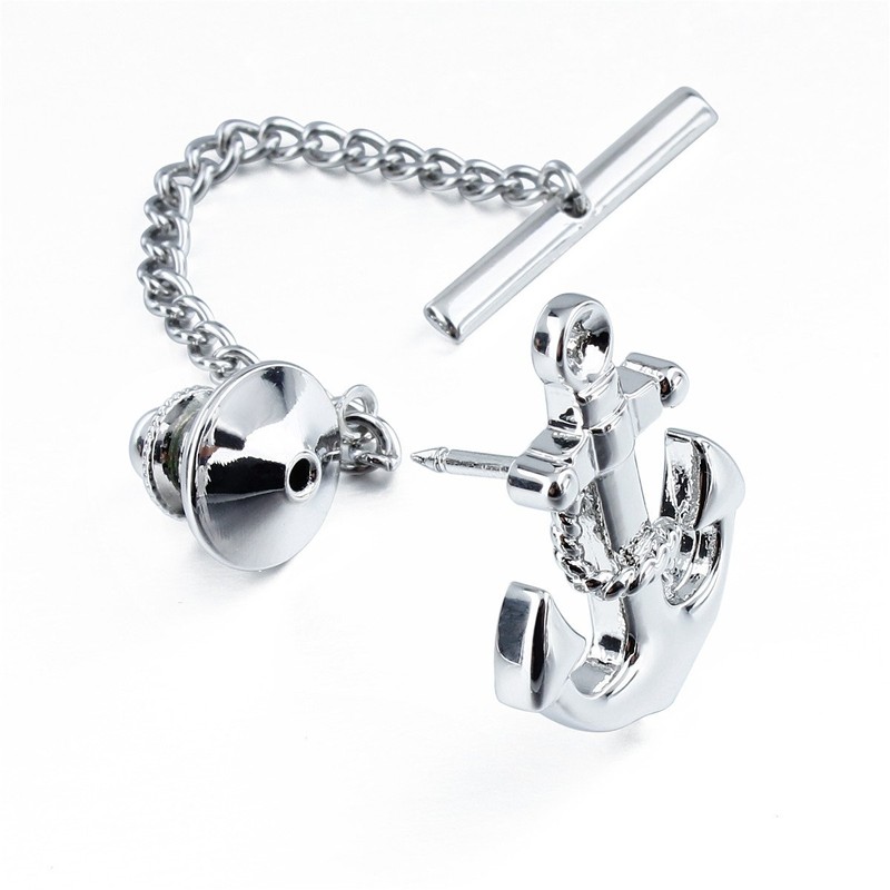 Silver Tone Tie Pin Tie Tack with Chain Partty Accessories