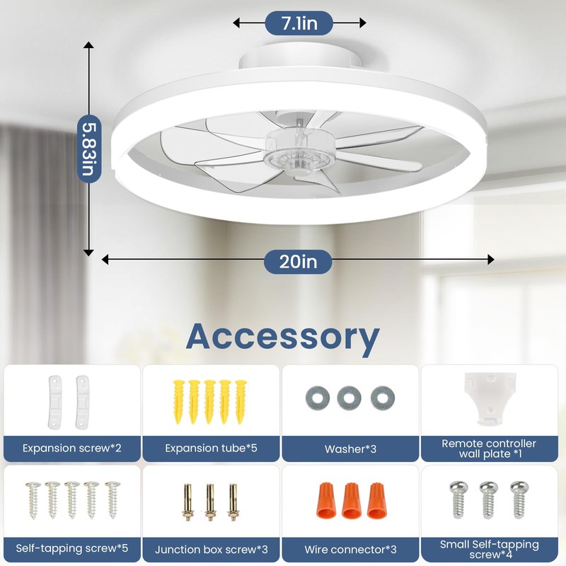 CHAREADA Ceiling Fans with Lights and Remote, 20" Foldable Modern