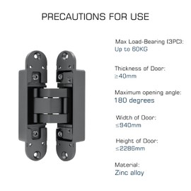 RONESS Concealed Hinge, Invisible Hinge, Hidden Door Hinge, Butt Hinge, Secret Door Hinge, 180 Degree Adjustable Hinge (Gunmetal 2PCS)