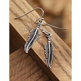 HAQUIL Vintage Antique Feather Dangle Drop Earrings, Native American Tribal Jewelry Gift for Women