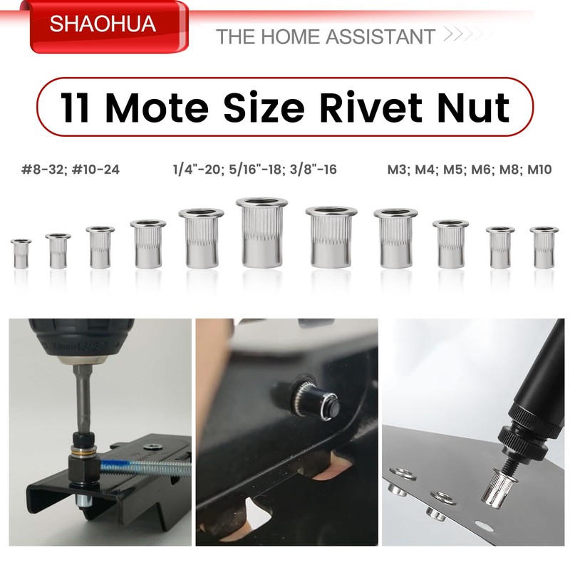 SHAOHUA 225PCS Rivet Nut Kit Rivnuts #8-32#10-24 1/4’’-20 5/16’’-18 3/8’’-16