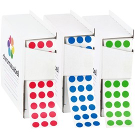 ChromaLabel 1/4 Inch Round Colored Stickers, Color Coding Labels, Ideal Dot Stickers for Arts and Crafts - 1000 Colored Sticker Dots per Dispenser Box, Red, Dark Blue and Green Sticker Labels