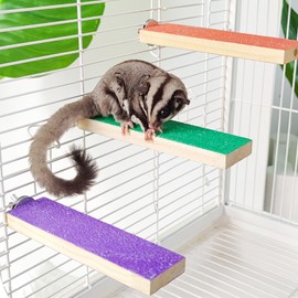 Sugar Glider Toys Cage Steps - Small Animal Climbing Steps Sharpening Claws Sugar Glider Enrichment Toys Scratching Snadpaper for Cages (Orange+ Purple + Green)