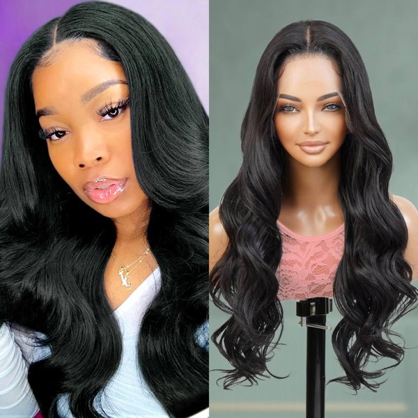 GLAM21USA The Stylist HD LACE Front Wig Loose Curl 13X6 Deep Transparent Lace Frontal Wigs 26 Inch Human Hair Master Blend Swiss Lace Curly Long Wig - Nisha (26 Inch (Brown HD Lace), 1B-Off Black)