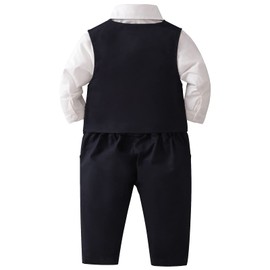 amokk Baby Boy Formal Wear Bow Tie and Vest Outfit for 1st 2nd Birthday Party Suits Toddler Clothing Set (Navy, 9-12 M)