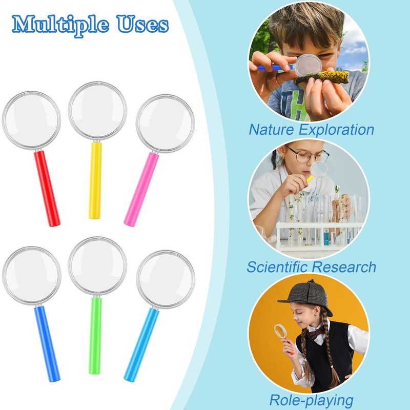 Aodaer 12 Pack Plastic Magnifying Glasses 6 Color Hand Held