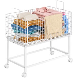Large Rolling Laundry Basket Cart with Handle -Laundry Basket with Wheels,for Laundry Room,Bedroom and Bathroom-White (29.5" L*19.7" W*27.95" H inch)