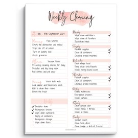 Weekly Cleaning Planner Notepad - Daily, Weekly & Monthly Cleaning Schedule and Checklist, Household Chores Tracker | 50 Undated Tear Away Sheets | A4 Pink