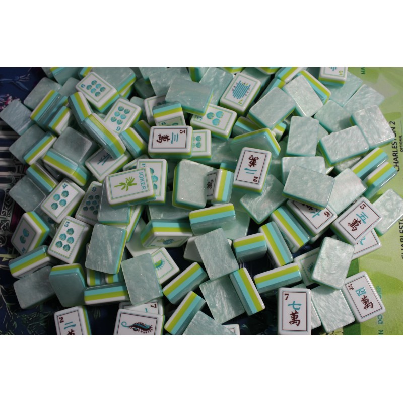 4-Layer Engraved American Mahjong Set, Boutique 160-Tile Mint Marbled Edition,