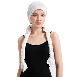 ZLYC Women's Chemo Turban Hat Headwraps Lightweight Beanie Hat, Braid solid white