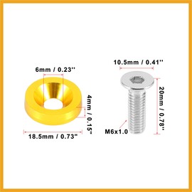 Partuto 20pcs Car Motorcycle Gold Tone M6 Fender Bumper Washer Bolt Replacement