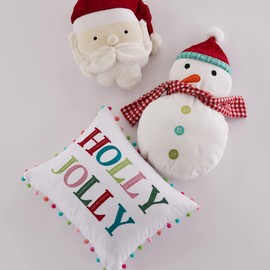 Levtex Home Merry & Bright Collecion - Holly Jolly - Quilted Decorative Pillow (13x14in.) - Santa - Reversible - Cotton/Poly