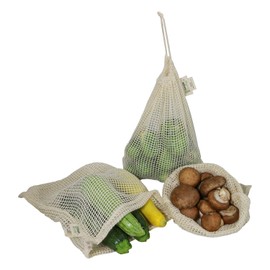 Simple Ecology Reusable Produce Shopping and Storage Bags, Drawstring, Washable Organic Cotton Mesh, Small 3 pack
