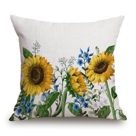 TSSOHU Farmhouse Floral Pillow Cover 18x18, Sunflower Pillow Cover,Yellow Sunflower with Green Leaves Yellow Decorative Summer Throw Pillow Covers,Outdoor Home Decor