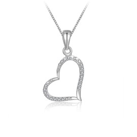 MENDOZZA Heart Necklace 925 Sterling Silver Women's Necklace Heart Pendant Silver Gold Rose Gold 50 cm, Silver, Cubic Zirconia