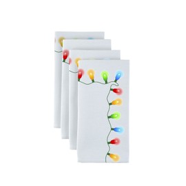 Fabric Textile Products Christmas Lights Border Napkins 18"x18" - 1 Dozen