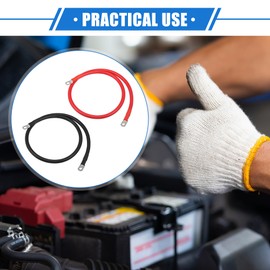 VekAuto 1 Pair Copper Battery Inverter Cables, 2 AWG Gauge 3ft Battery Cable Universal for Car Vehicle RV Solar Application Durable Pure Copper Black Red with 3/8" 5/16" Ring