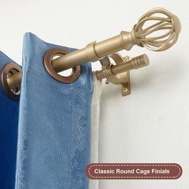 Light Gold Double Curtain Rods for Window 72-144", Double Curtain Rods with Round Cage & Barrel Finials, 1-Inch Front and 5/8 Inch Back Double Drapery Rod, Adjustable Double Rod Curtain Rod
