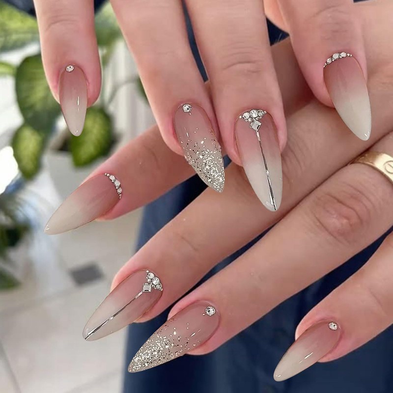 Giyehehi 24 Press-On Ombre False Nails, Medium Almond Shape, with