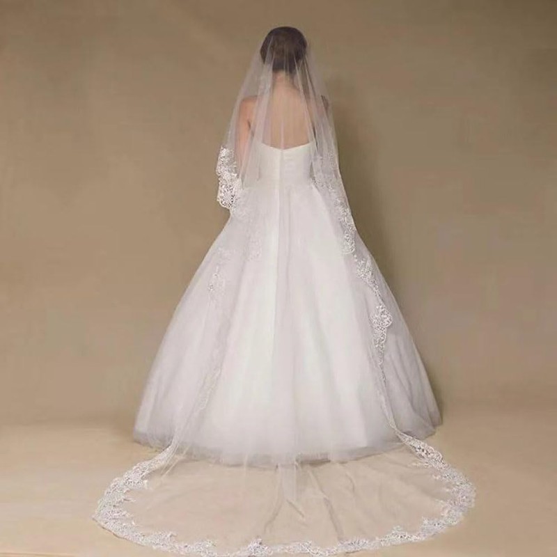 misakinoya Wedding Veil, Bride Veil, Embroidered Lace, 3 Meters, Long