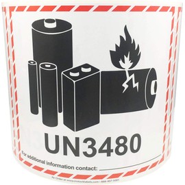Caution Lithium Battery Labels UN3480 4.5 x 5 Inch 500 Adhesive Stickers