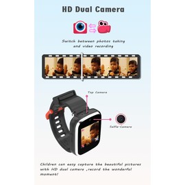 Kids Smart Watch with Camera, Waterproof IP66, 13 Built-in Games, 400mAh Long Battery, Parental Control, HD Video/Photo, Voice Recorder, Pedometer, Alarm Clock for Boys Girls Ages 3-12 (Black)