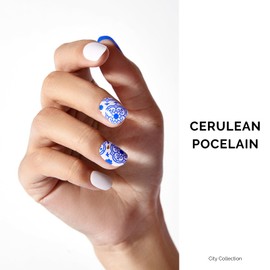 Semi Cured Gel Nail Strips - NAILOG 34 Pcs Gel Nail Stickers Buy 2 Get 1 UV Light | Long Lasting Nail Wraps with Glossy Gel Finish Blue, Cerulean Porcelain