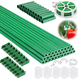 Cludoo 96PCS Garden Stakes Set with 30 Sets Fiberglass Tomato Stakes and Accessories, DIY 3ft 4ft 5ft 6ft 7ft Plant Stakes Sticks Supports for Vegetables, Tomato, Pepper, Fences Indoor Outdoor Plants