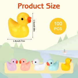 HEQU 100 Pcs Mini Resin Ducks, Mini Ducks to Hide 5 Colors Tiny Miniature Ducks Mini Figures Resin Duck Little Ducks Decorations Accessories for Craft School Project DIY Aquarium Garden