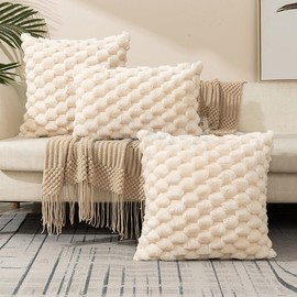 YunJeude Cushion Covers 50x50cm Set of 2 Fashion Scandinavian Cute Faux Fur Pattern Fluffy Modern Simple Zipper Home Sofa Cushion Covers (50x50, Beige)