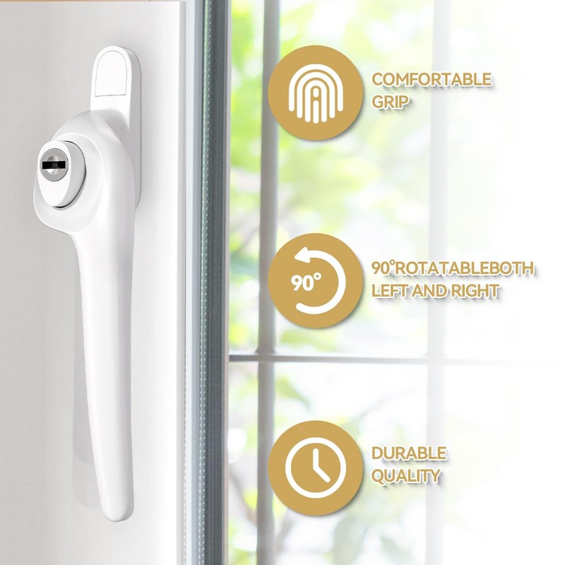Bwintech 4 Pcs Offset White UPVC Aluminium Window Handle, Right